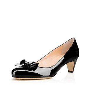 YDN Black Women Closed Round Toe Pumps Low Heels Shoes with Bowknot for Work